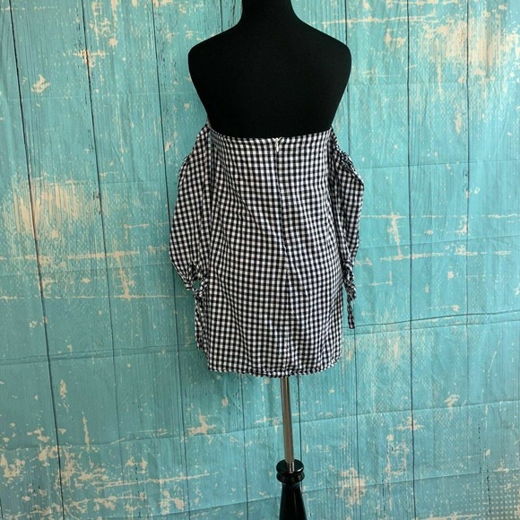 Honey Belle Black White Gingham Print Off Shoulders Top Blouse Size M - Picture 8 of 8